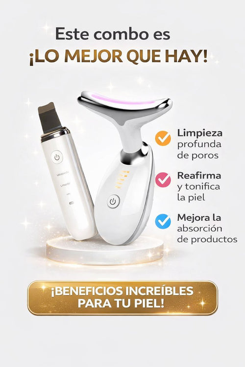 3x1 masajeador face glow+ espatula radiofrecuencia+kit skincare importados