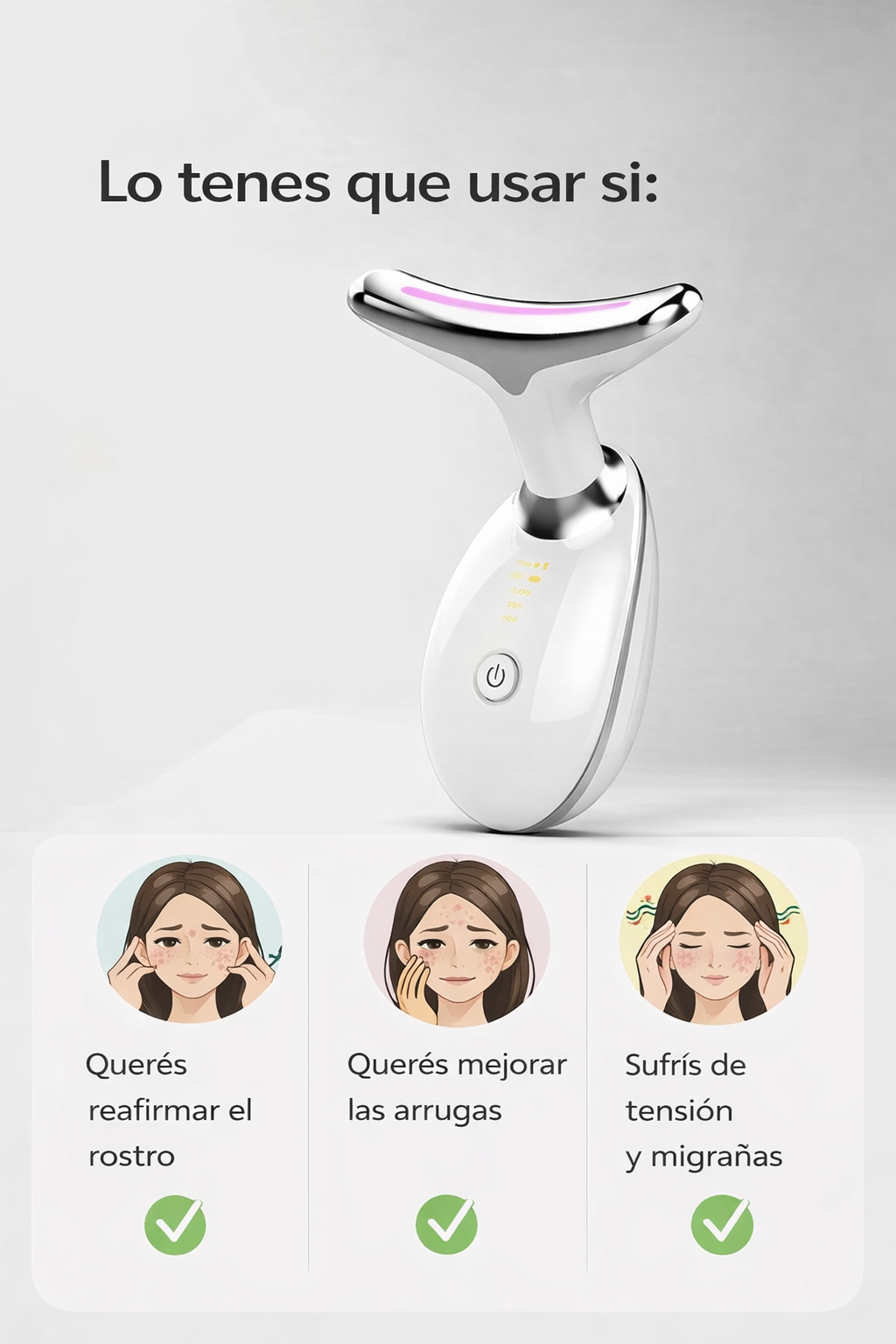 3x1 masajeador face glow+ espatula radiofrecuencia+kit skincare importados