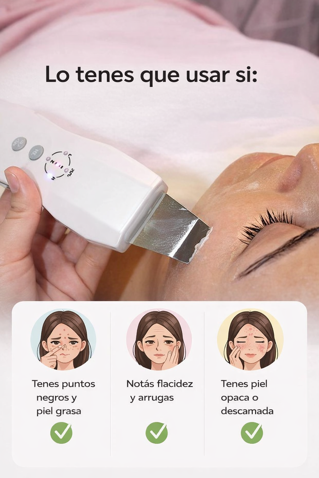 3x1 masajeador face glow+ espatula radiofrecuencia+kit skincare importados